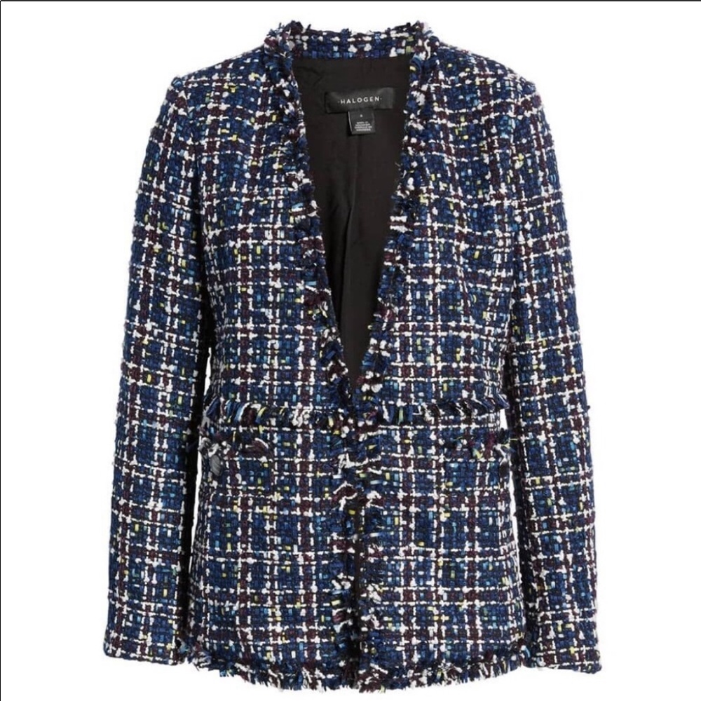 Halogen Multicolored Blue Tweed Jacket size Medium Petite